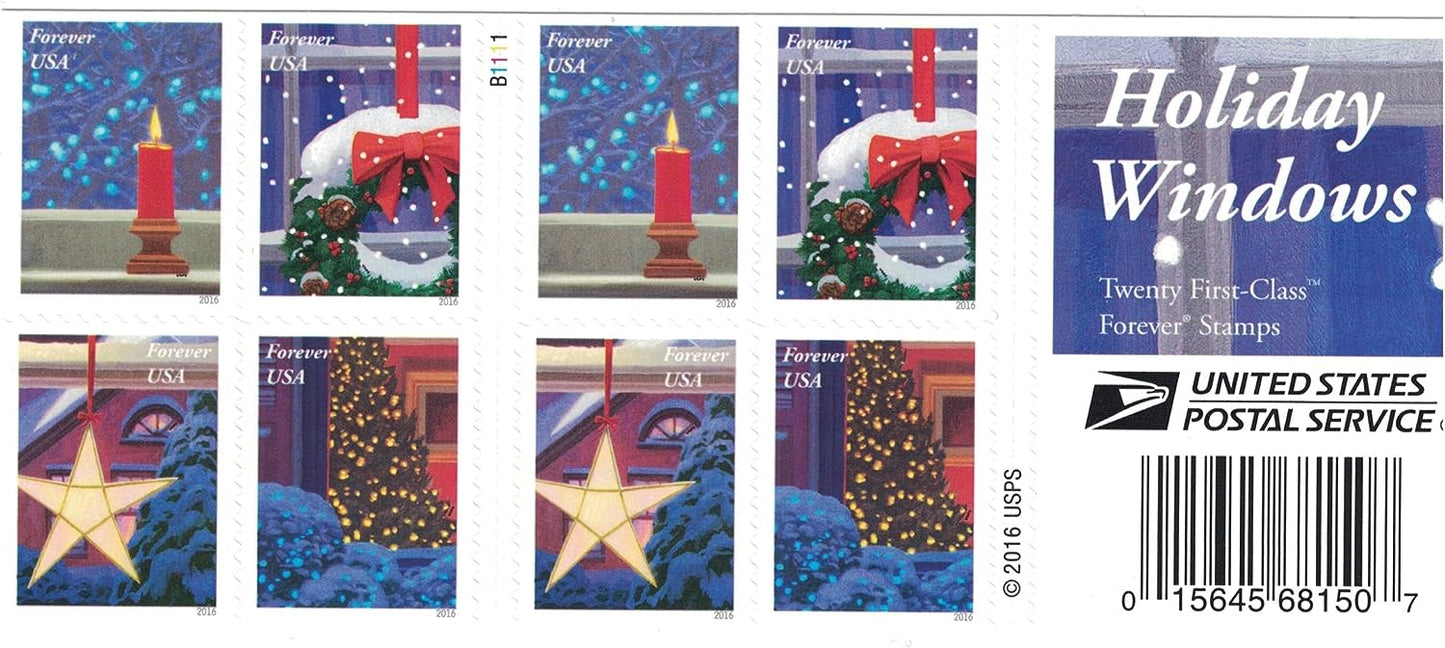 USPS Holiday Windows Forever First Class Postage Stamps image 0