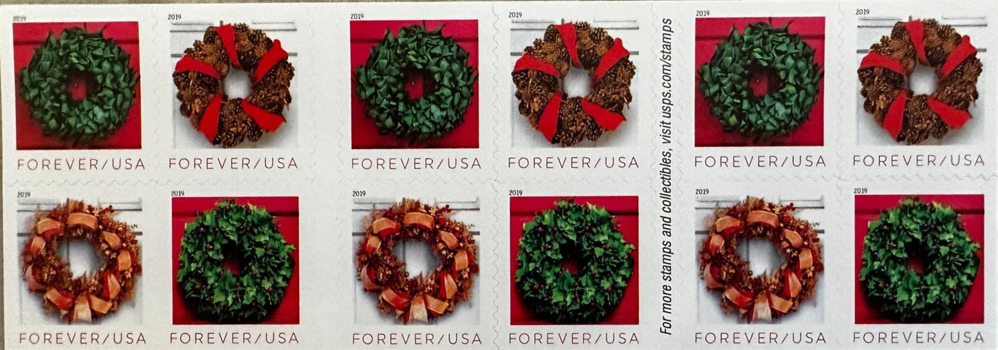USPS Holiday Wreath Forever First Class Postage Stamps image 2