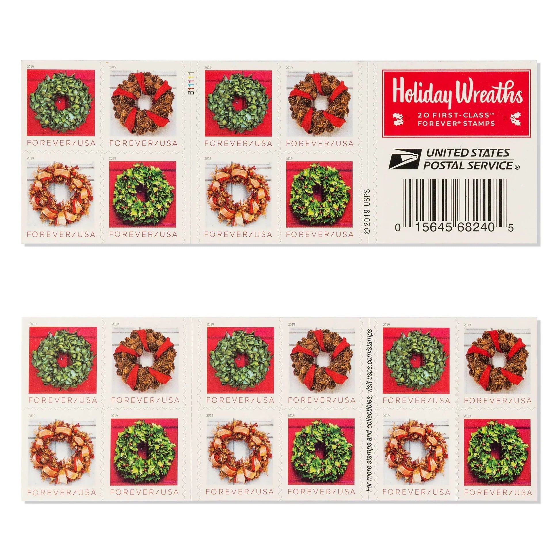 USPS Holiday Wreath Forever First Class Postage Stamps image 0