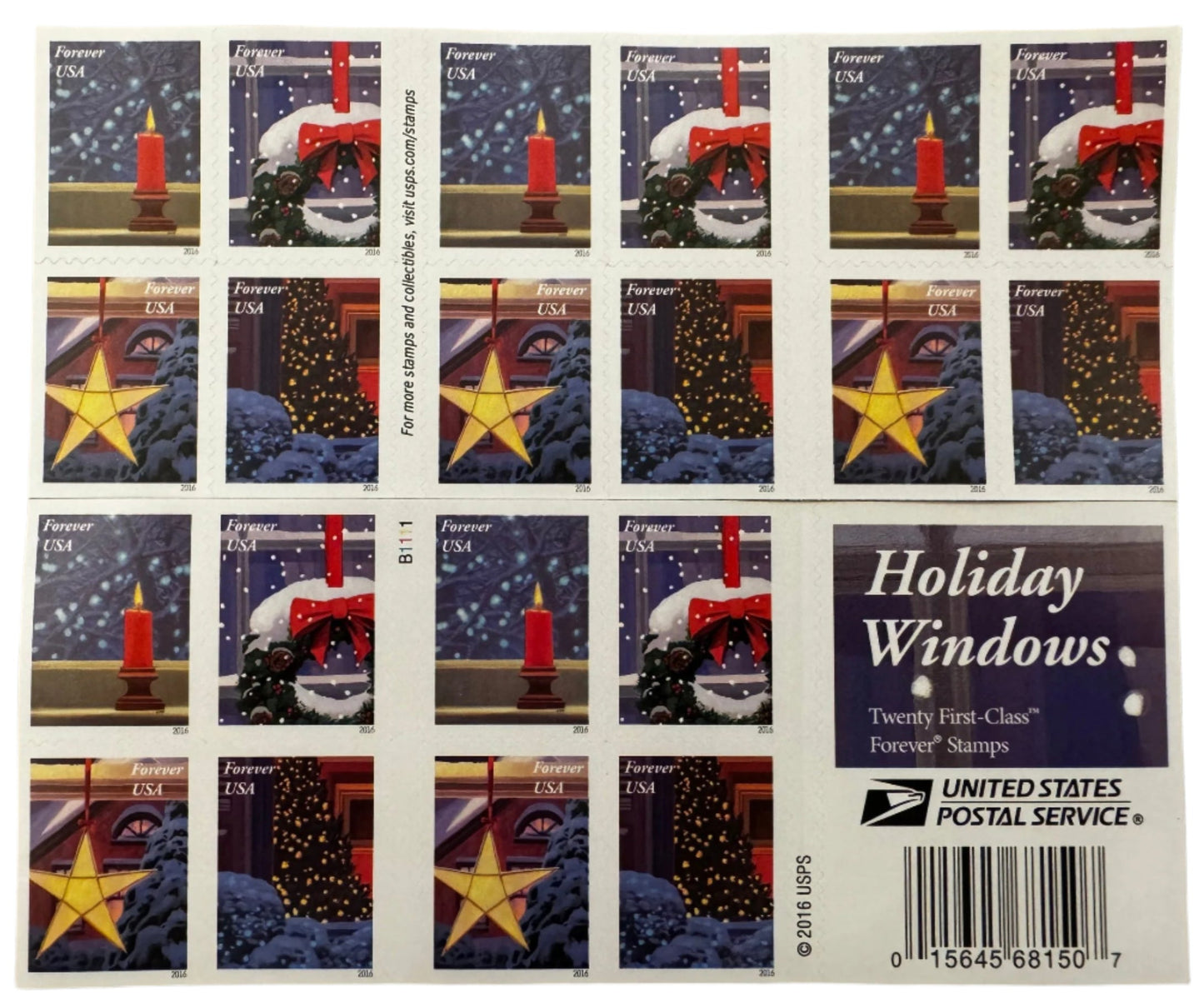 USPS Holiday Windows Forever First Class Postage Stamps image 1